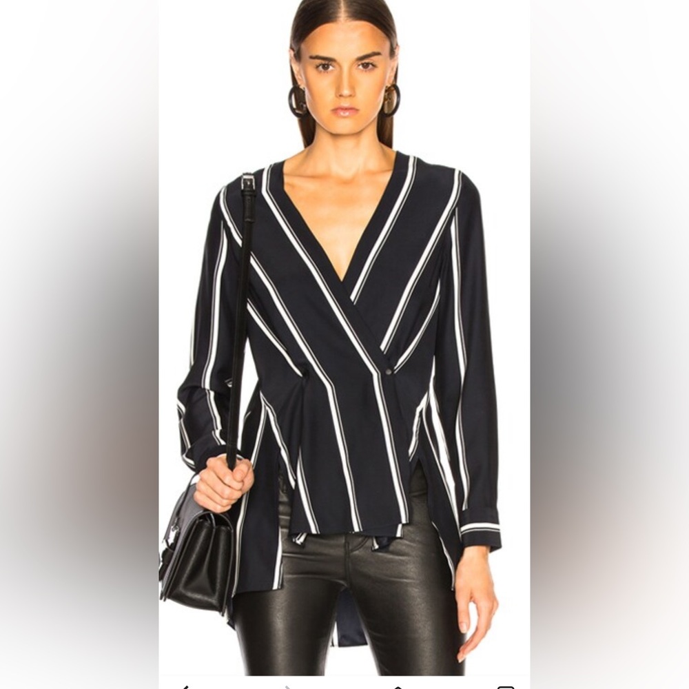 rag & bone Black and White Wrap Blouse High-Low 💯 Silk